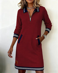 Chic Long Sleeve Cotton Dress - Red