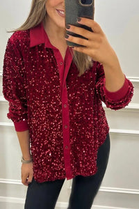 CIARA™ - Shimmer Sequin Shirt - Red