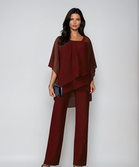 Mariella™ Two-Piece Layered Set | Relaxed Elegant Co-Ord Set - Red