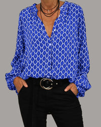 ELVIRA™ - Geometric V-Neck Blouse - Blue
