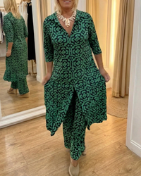 Laura | Button-Front Printed Set - Green