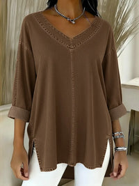 Jessica | Relaxed V-Neck Top - Brown