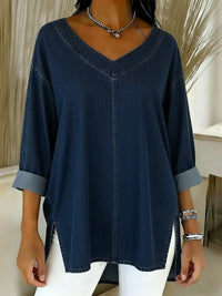 Jessica | Relaxed V-Neck Top - Navy Blue
