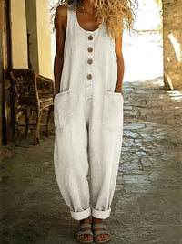 Lenna – Vintage Cotton Denim Jumpsuit - White