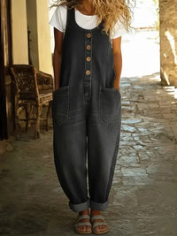 Lenna – Vintage Cotton Denim Jumpsuit - Black
