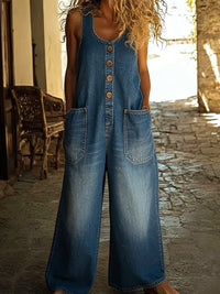 Lenna – Vintage Cotton Denim Jumpsuit - Blue