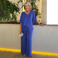 Sarina™ Elegant Two-Piece Set | V-Neck Top and Relaxed Trousers - Blue