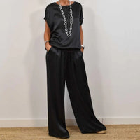Rita™ Elegant Two-Piece Set | Flowing Blouse and Wide-Leg Pants - Black