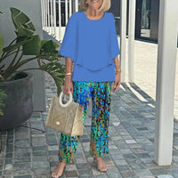 Wenda™ Effortless Two-Piece Set | Relaxed Top and Wide-Leg Trousers - Blue