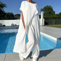 Gabbie™ Elegant Off-Shoulder Two-Piece Set | Relaxed Top and Wide-Leg Pants - Beige