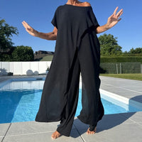 Gabbie™ Elegant Off-Shoulder Two-Piece Set | Relaxed Top and Wide-Leg Pants - Black