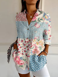 MELODIE™ – Elegant Floral Button Shirt - Blue Flower