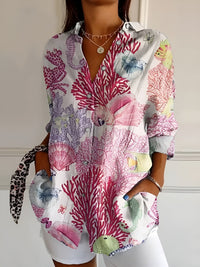 MELODIE™ – Elegant Floral Button Shirt - Pink Sea Life