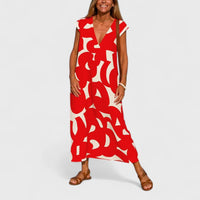 Valery™ | Flowing V-Neck Dress - Red