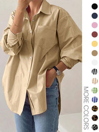 CAROLINE™ - Casual Long Sleeve Collared Top for Daily Wear - Khaki