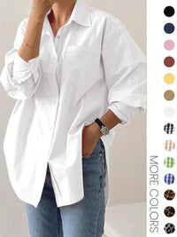 CAROLINE™ - Casual Long Sleeve Collared Top for Daily Wear - White